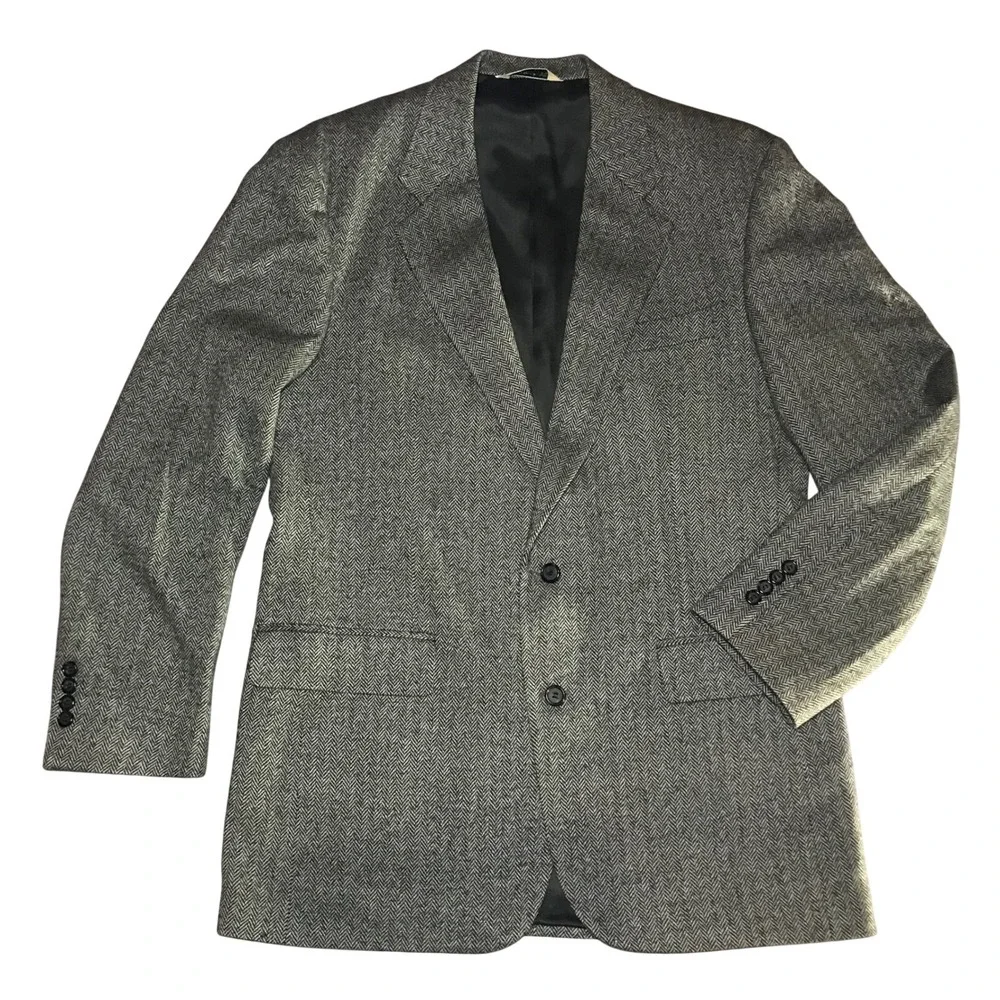Evan Picone Belk Mens Grey Herringbone 100% Pure Wool 2 Button Blazer Sport Coat